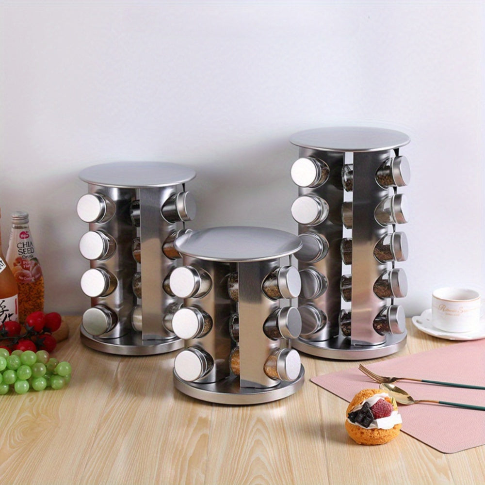 Rotating Spice Rack Organizer for Cabinets and Countertops with 12 Jars and Labels