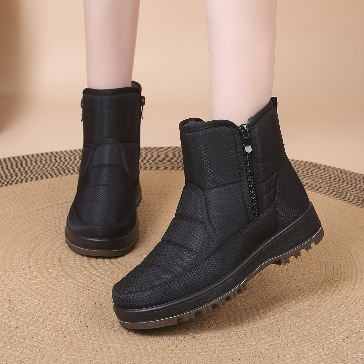 Women's PU Cover Boots with Double Zipper Durable Flat Heel Casual Outdoor