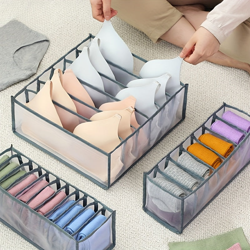 Juego de 3 organizadores de tela de malla para cajones para sujetadores, calcetines y ropa interior, cestas de almacenamiento plegables