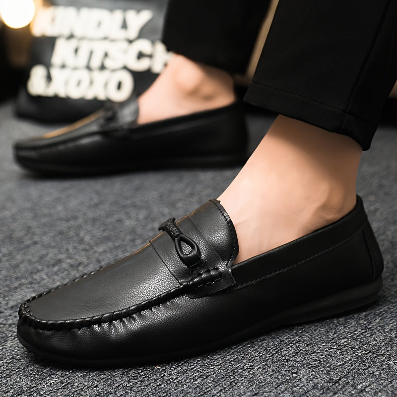 Men's Breathable PU Slip-On Loafers with Non-Slip Rubber Sole for All Seasons