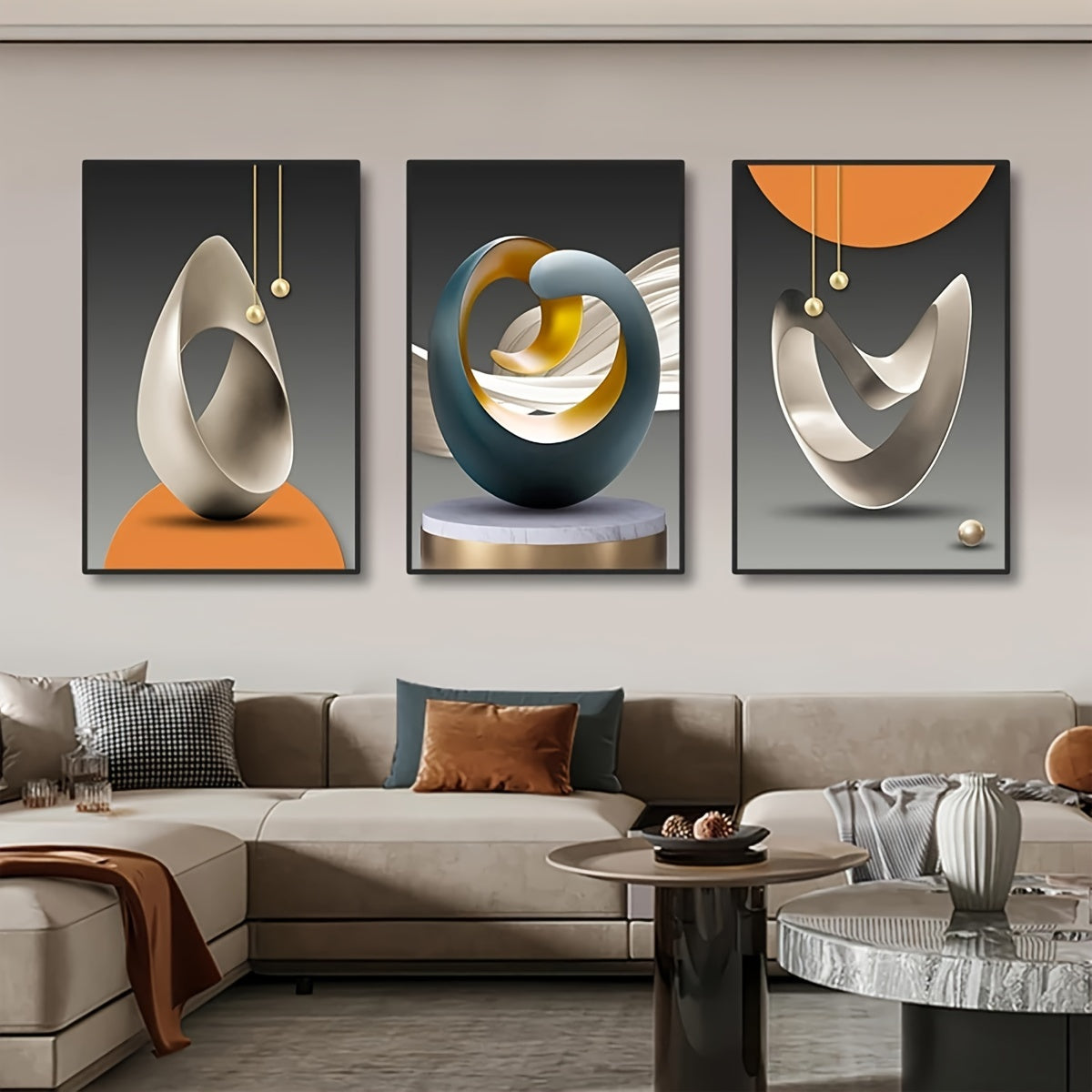 Set of 3 Modern Canvas Posters Abstract Geometric Wall Art No Frames