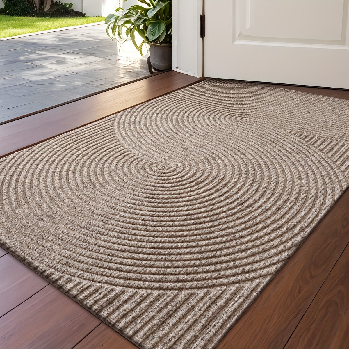 Geometric Striped Non-Slip Absorbent Washable Door Mat for Indoor and Patio