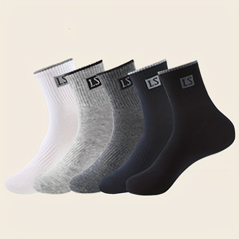 Set of 5 Men's Striped Thermal Crew Socks Breathable Knit Polyester