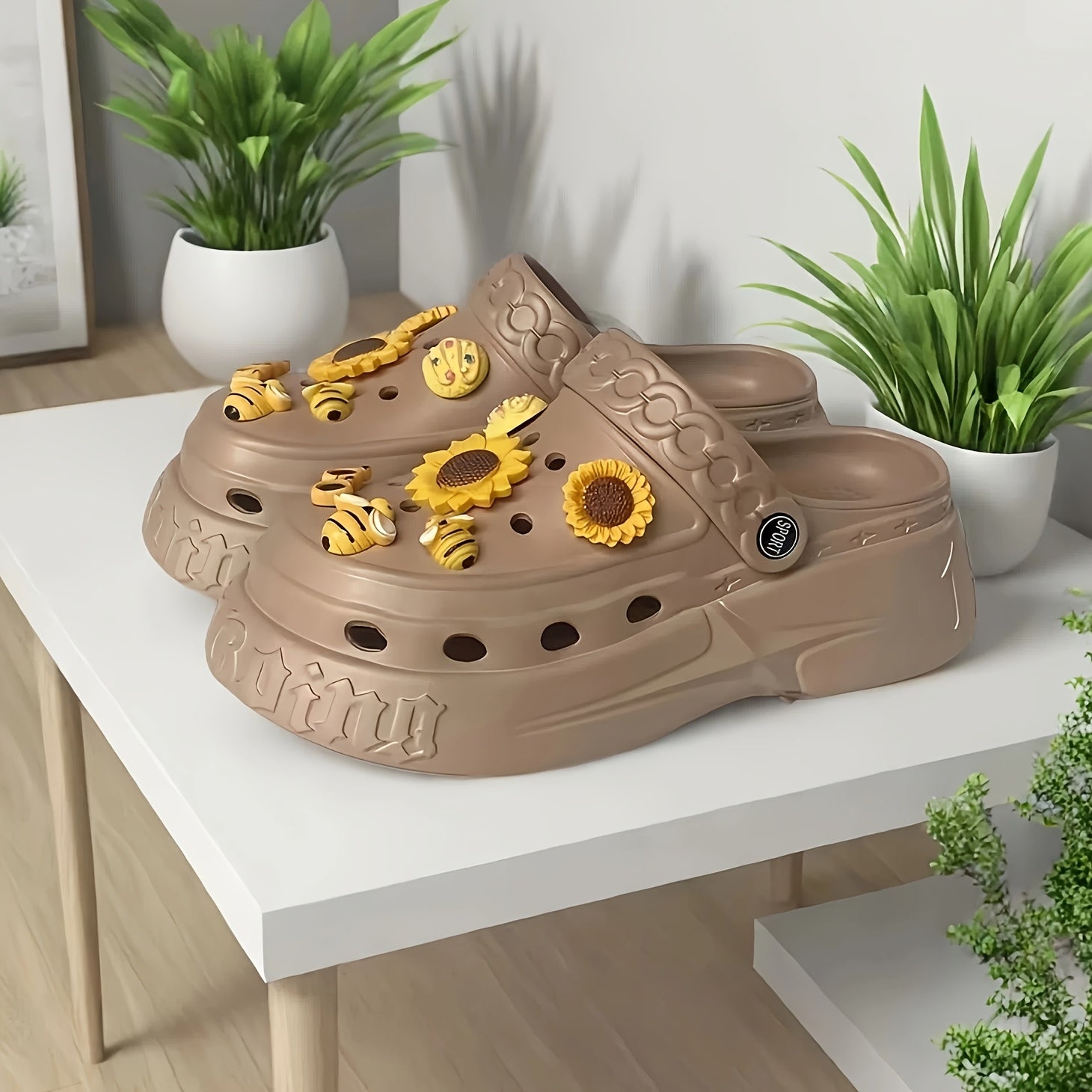 Women's EVA Summer Shoes with Sunflower Bee Design and Thick Sole