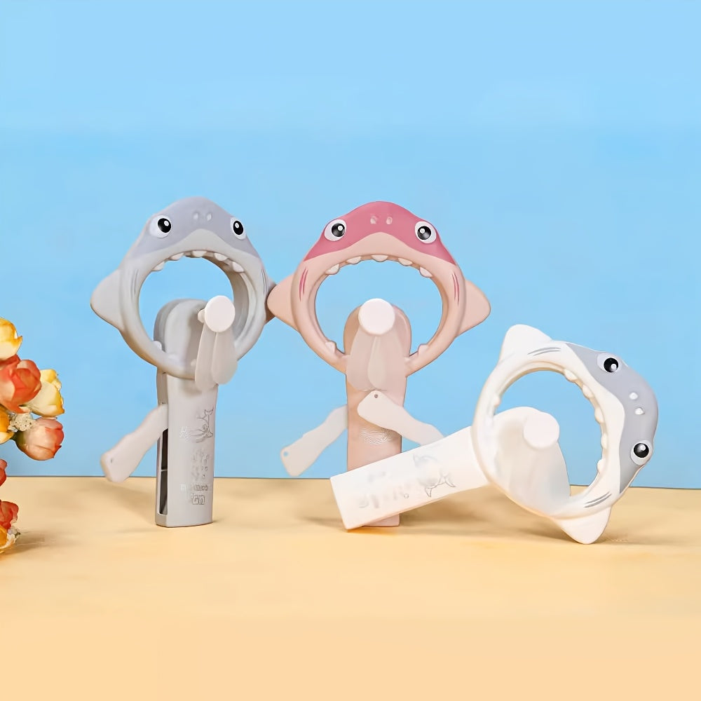 Cute Shark Handheld Fan Portable Mini Manual No Battery Required Pink Gray White Travel Party Gift