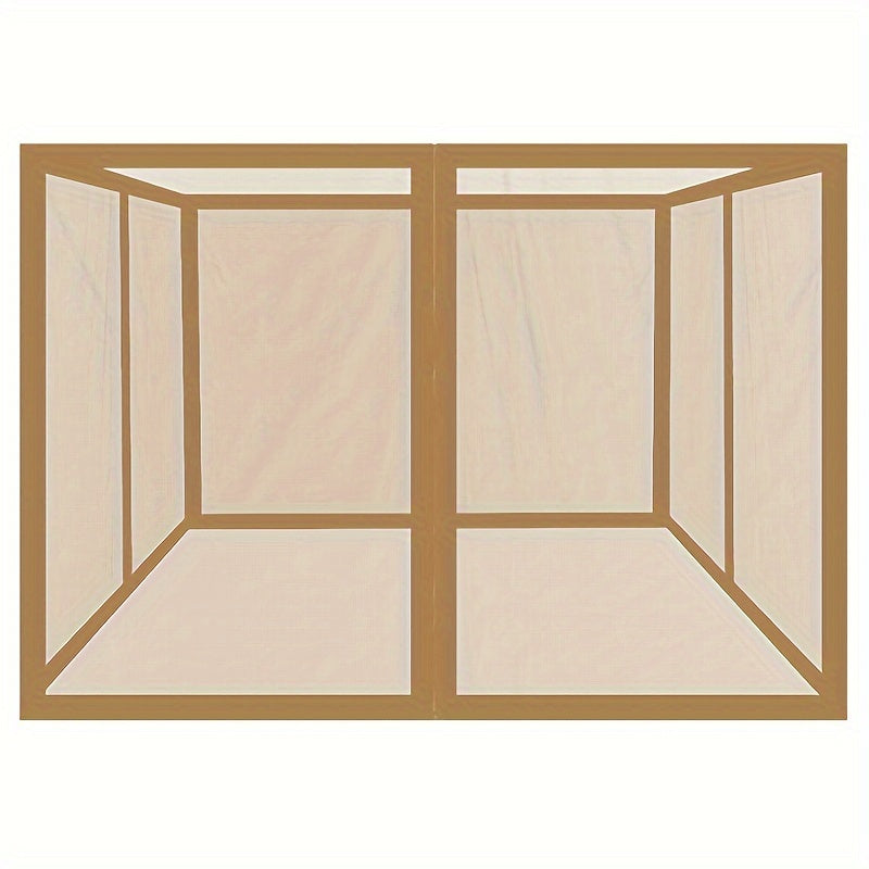 Tashqi chodir uchun qora va jigarrang to'rt eshikli dizayn, to'rt burchakli to'siq va chivinlardan himoyalangan bog' paviloni.