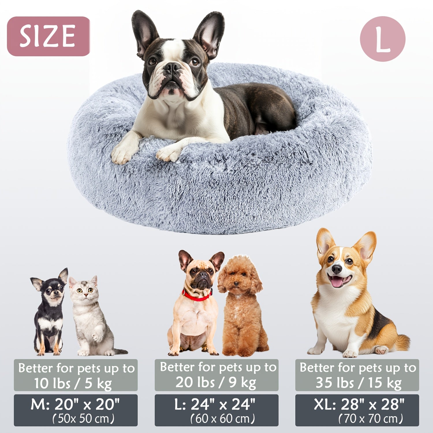 Round Dog Bed for Winter Indoor Use Polyester Non-Skid Bottom Small to Large Dogs