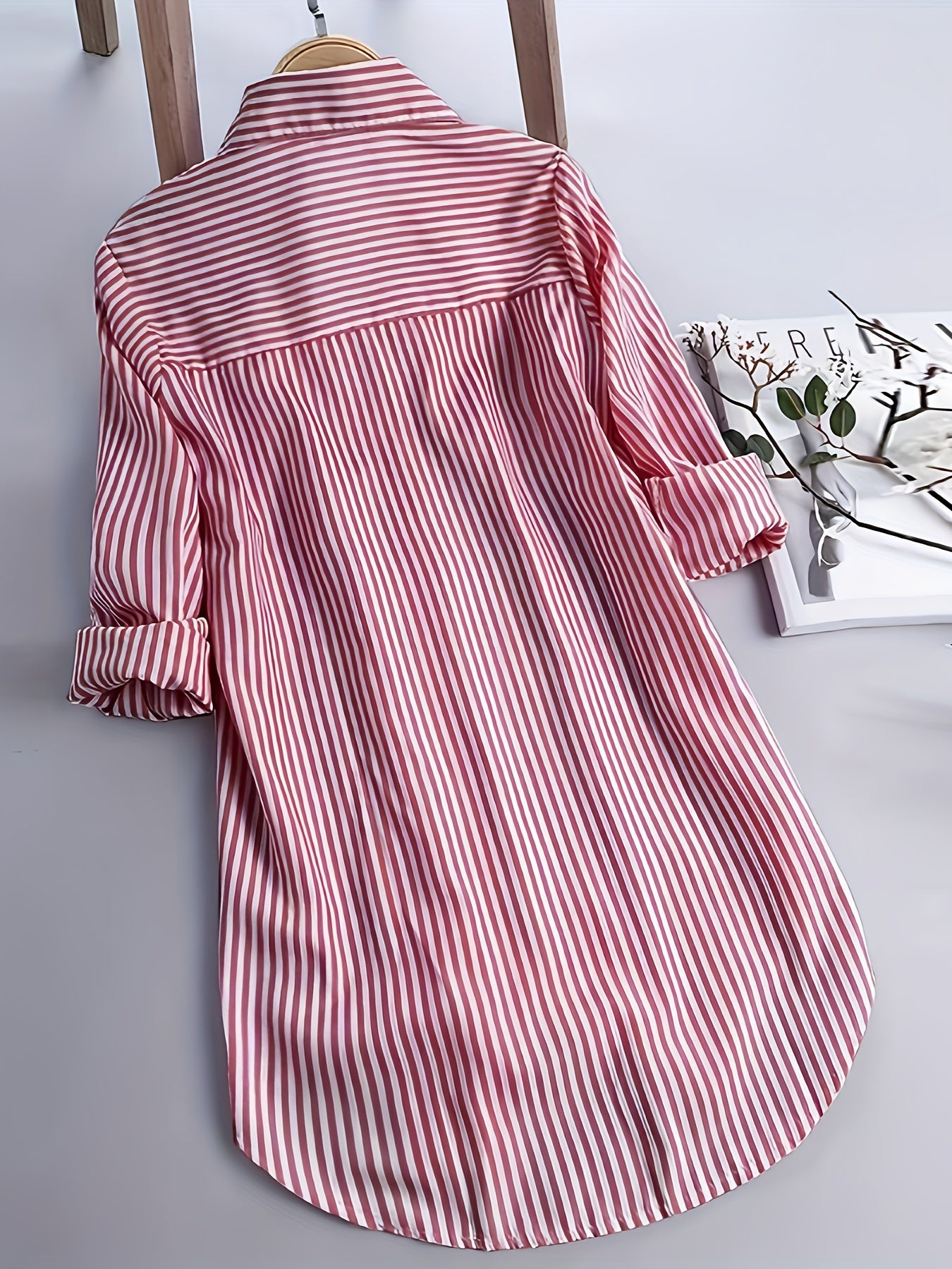 Women's Plus Size Striped Button-Up Shirt Long Sleeve Casual Blouse