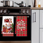 Set of 2 Christmas Kitchen Towels Microfiber Santa Gingerbread Red Plaid 70cm