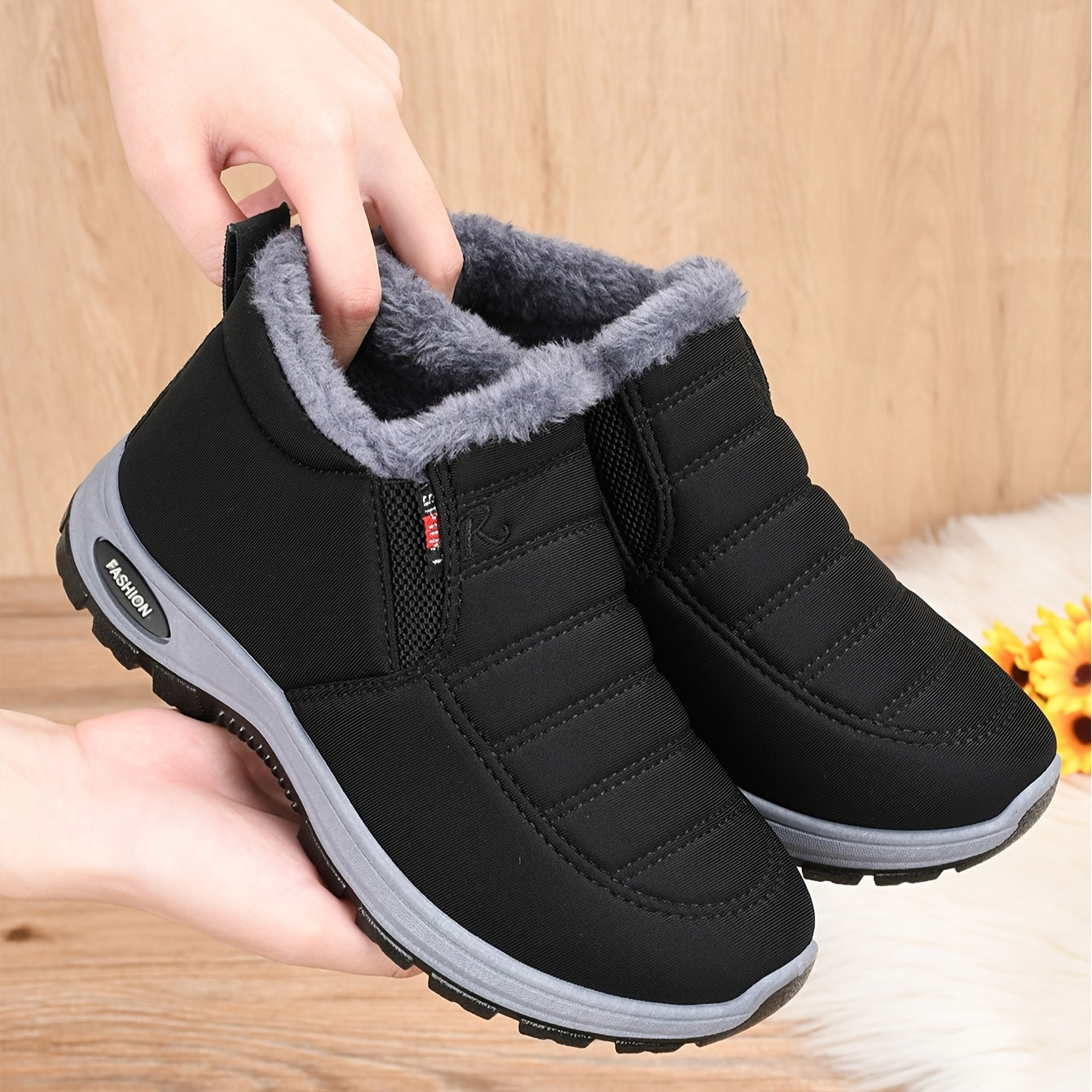 Unisex Winter Comfort Shoes Rubber Sole Slip-On Flat Toe All-Season