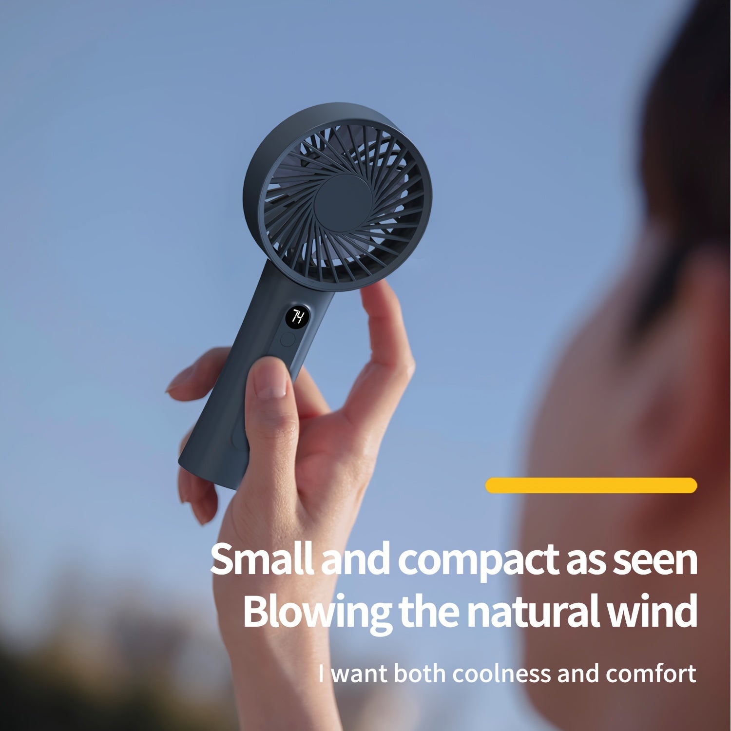 USB Rechargeable Mini Fan with Digital Display, Portable Desk and Outdoor Use