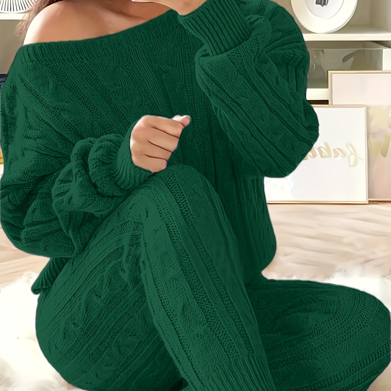 Plus Size Women Casual Sweater Pants Two-Piece Set Grey Large