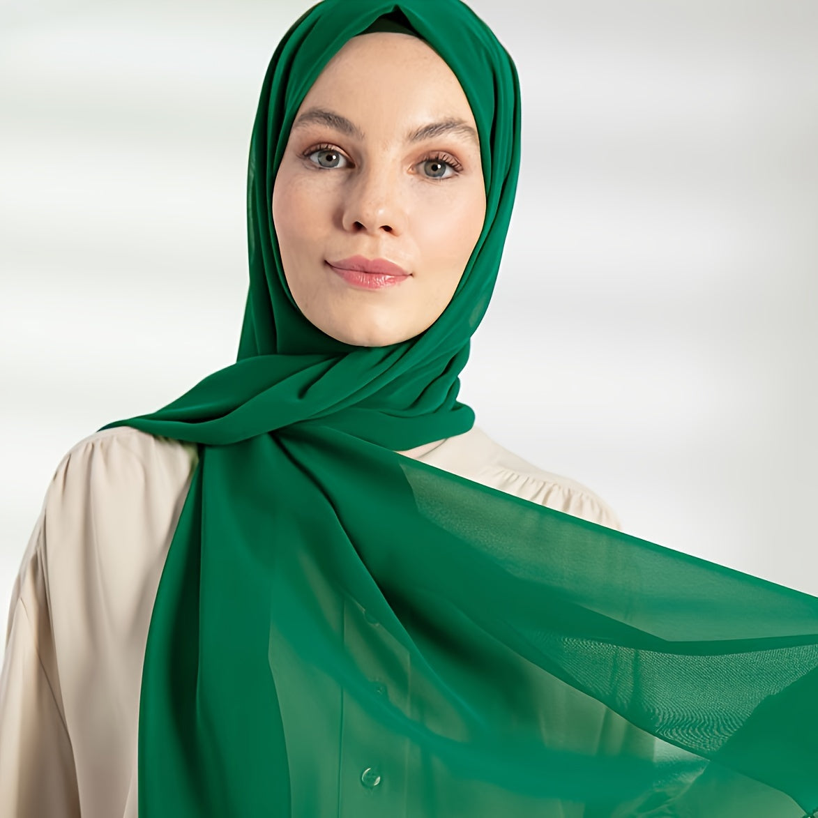 Ayollarning nafas oladigan chiffon hijabi, toza marjon bezaklari, Ramazon uchun qulay