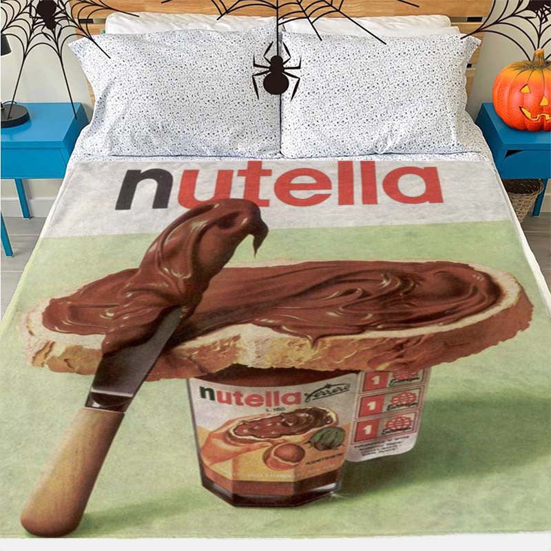 Manta de franela impresa con temática de anime para amantes de Nutella y chocolate, ideal para cama y sofá