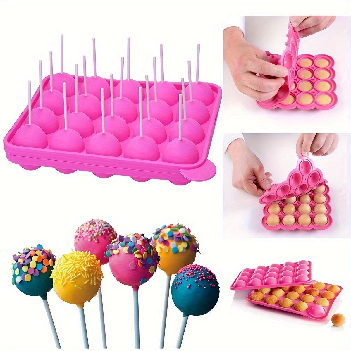 Silicone Lollipop Mold 20 Cavities with Sticks for Cake Pops Chocolate Candy
