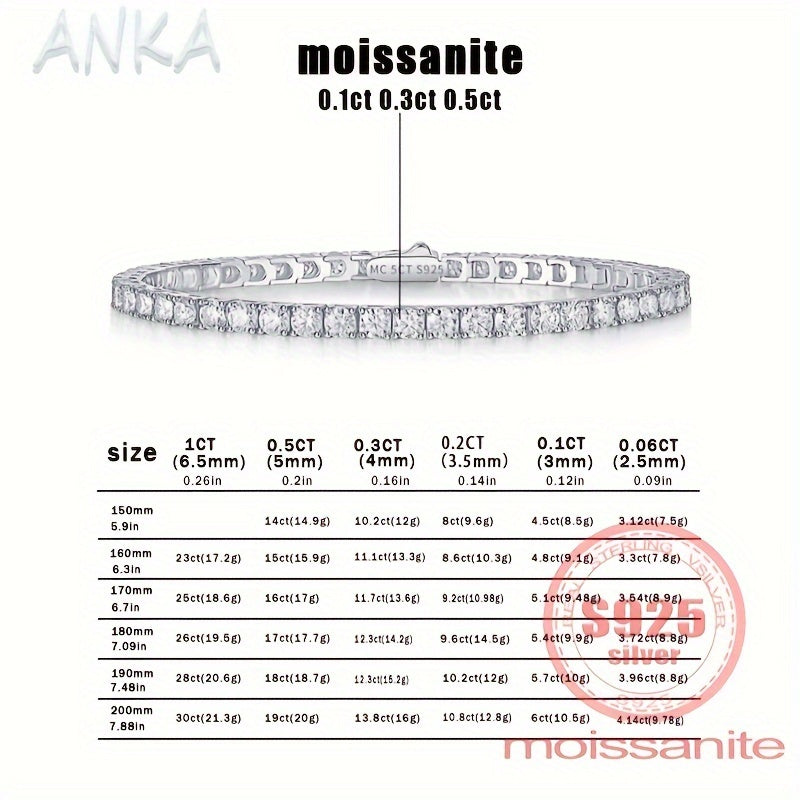 S925 Sterling Silver Moissanite Tennis Bilaguzuk, to'liq qator hashamatli va nafis uslubdagi Moissanite toshlari bilan. Ayollar uchun mukammal zargarlik sovg'asi.