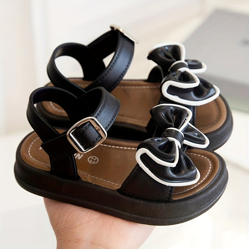 Girls' Solid Color Bow Sandals Lightweight Breathable Non-Slip for Spring Summer