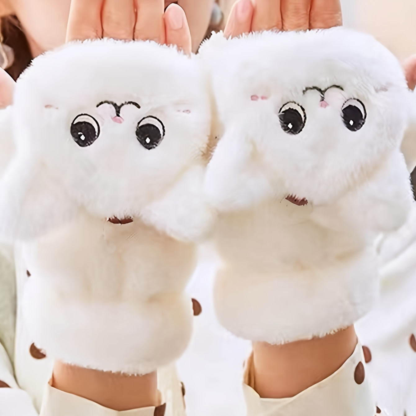 Women's Animal Cartoon Winter Mittens with Flip Tops Plush Warm Casual