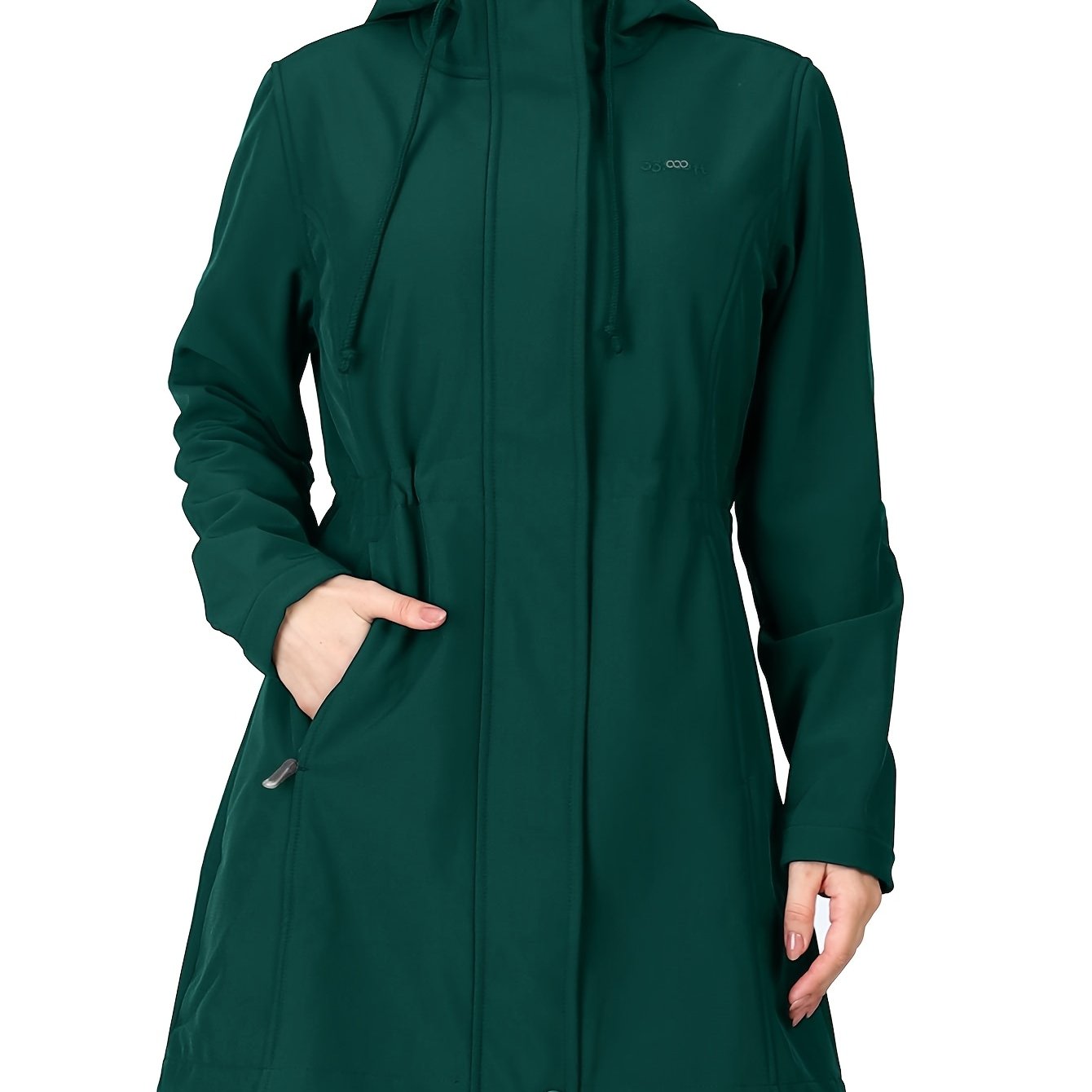 Women's Softshell Long Jacket with Hood Fleece Lined Windproof Warm Outdoor Windbreaker 33cm