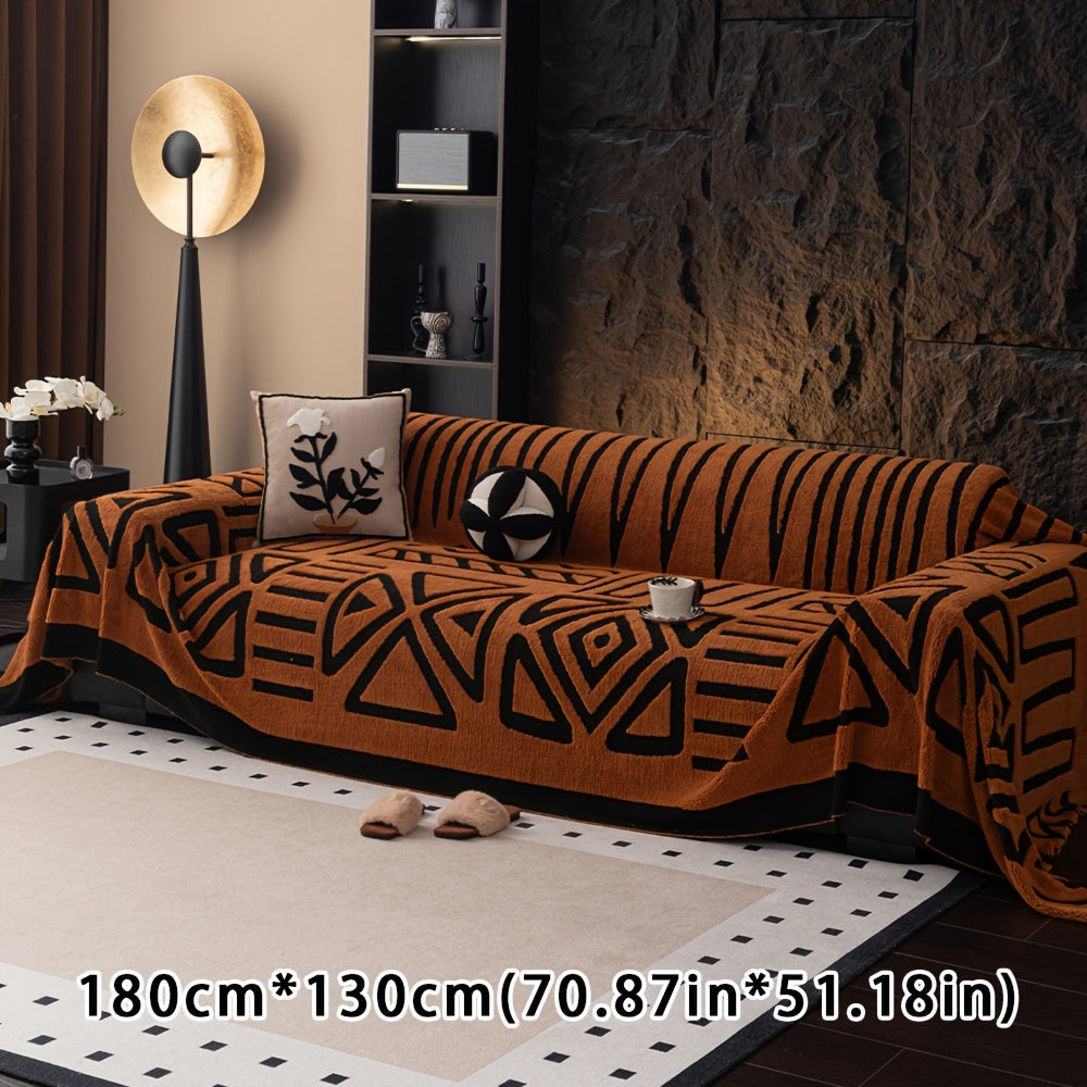 Boho Style Geometric Velveteen Sofa Throw with Machine Washable Cover for Armchair Loveseat and Sofa