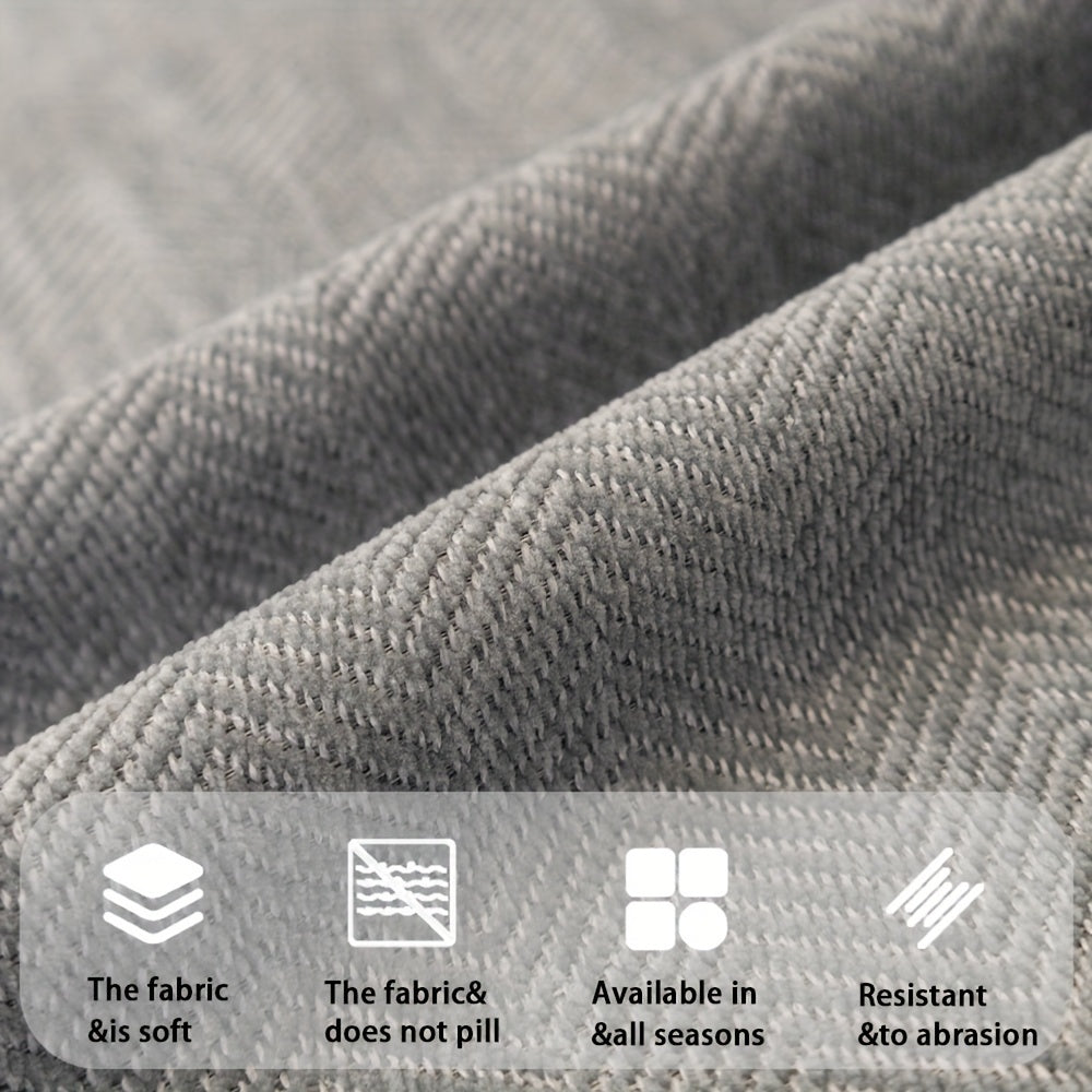 Chenille Sofa Cover with Herringbone Pattern Pet-Friendly Anti-Slip Dustproof Machine Washable Fits Armchair to 4-Seater Living Room