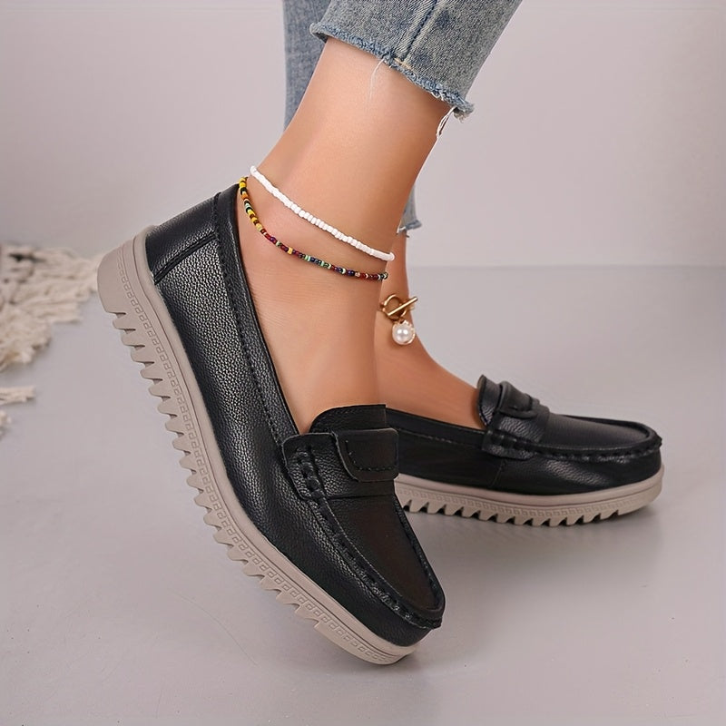 Women'S Black And Beige Slip-On Loafers Non-Slip Flat Shoes Fashionable