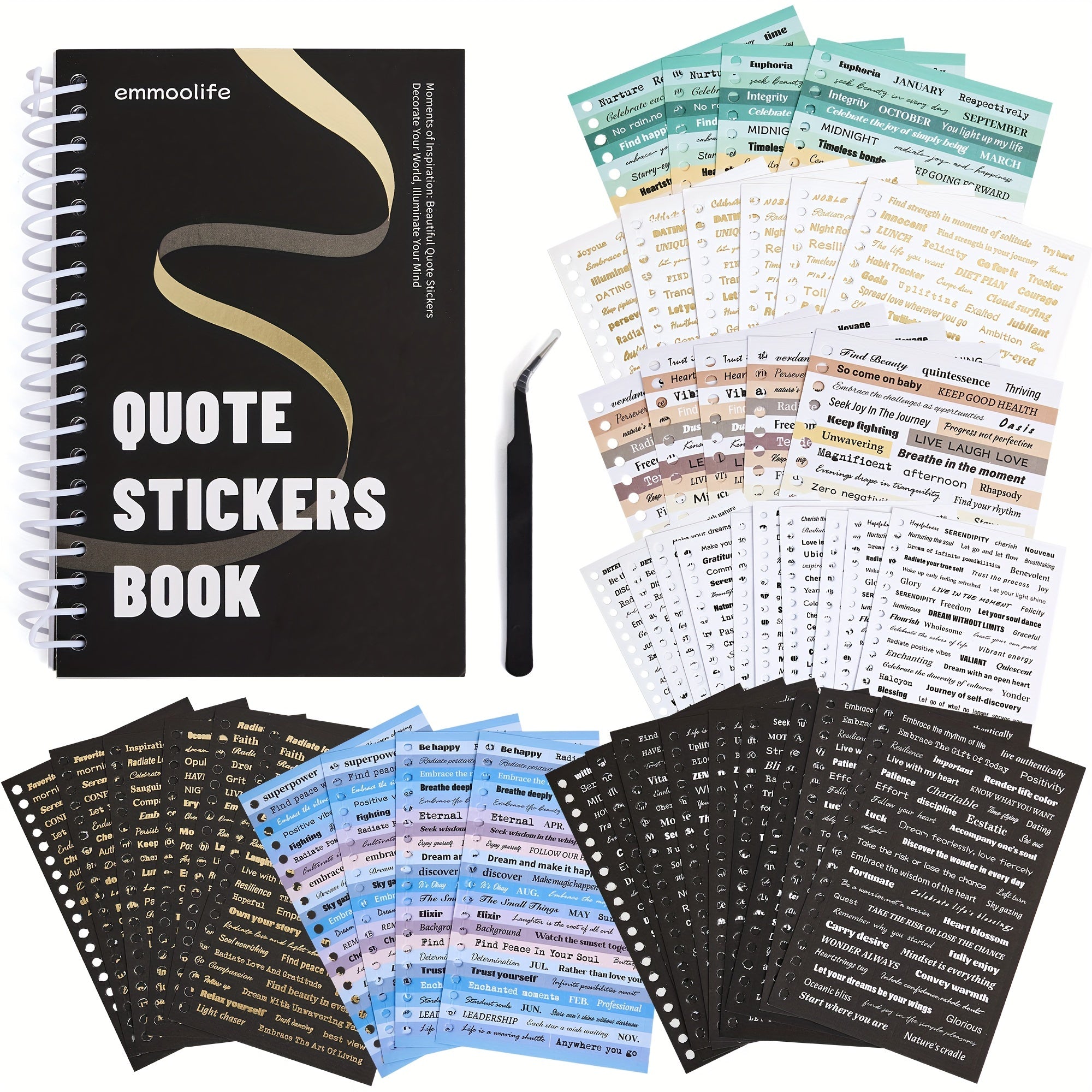 2500+ Word Stickers for Journaling with Gold Foil Quote Sheets for Scrapbooking and DIY Crafts