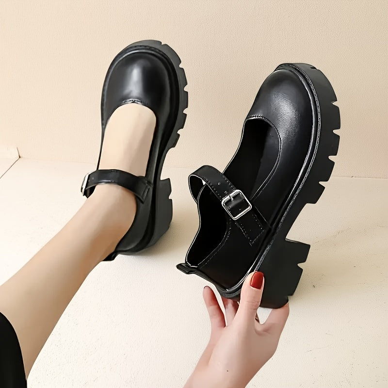 Women Loafers Platform Slip-On Shoes Black Synthetic & Fabric All-Season