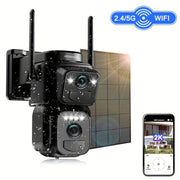 360-Degree Solar-Powered CCTV Camera with Spotlight Alarm Motion Detection Color Night Vision Two-Way Audio