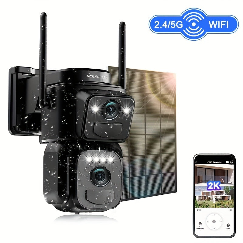 360-Degree Solar-Powered CCTV Camera with Spotlight Alarm Motion Detection Color Night Vision Two-Way Audio