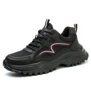 Women’s Lightweight Safety Shoes Black Pink Breathable Anti-Puncture Durable Rubber