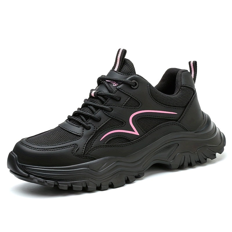 Women’s Lightweight Safety Shoes Black Pink Breathable Anti-Puncture Durable Rubber