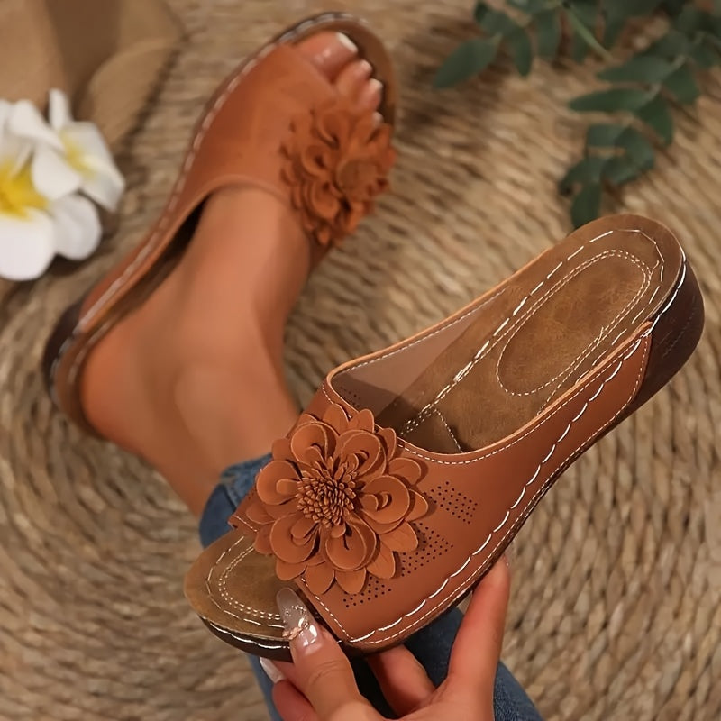 Women's Summer Floral Slide Sandals Open Toe Slip-On Non-Slip Rubber