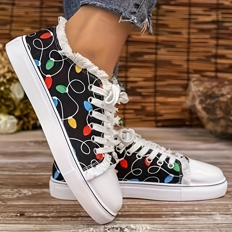 Women Colorful Print Lace-Up Sneakers Lightweight Non-Slip Sole