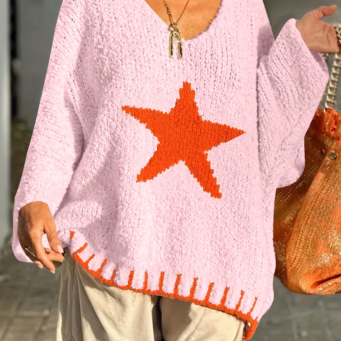 Women's Plus Size Oversized V-Neck Sweater Lightweight Ribbed Pullover