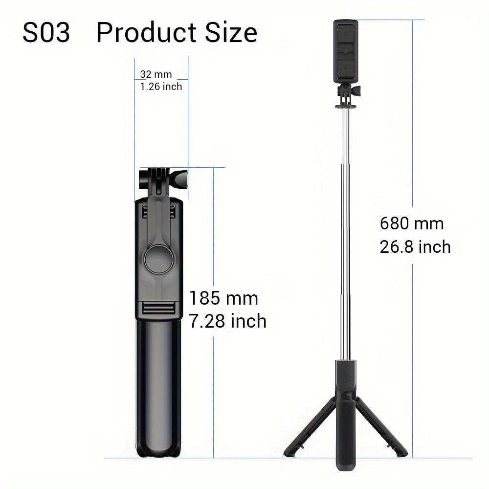iPhone, Samsung va Android smartfonlar uchun tripod va masofadan boshqarish pultiga ega teleskopik selfie tayoq, 360° aylanish.