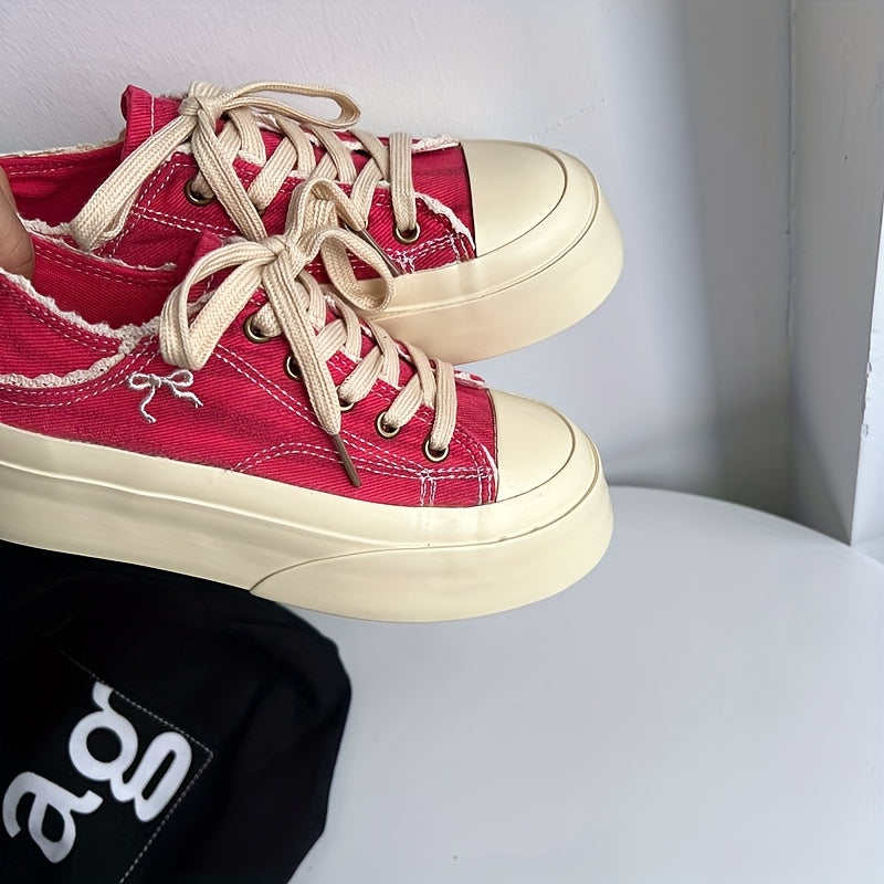 Women's Chunky Platform Sneakers Low-Top Casual Shoes Breathable Fabric