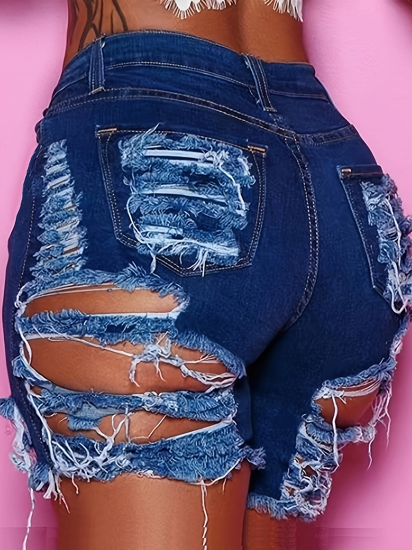 Plus Size Women's Ripped High Stretch Denim Shorts