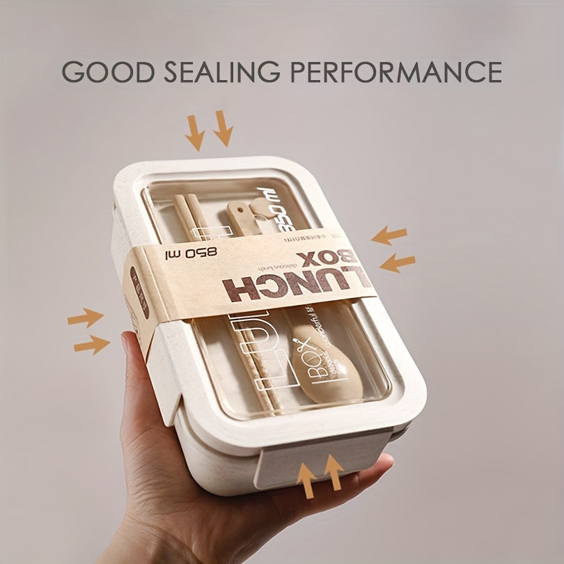 Izolyatsiyalangan tushlik qutisi to'plami, stol uchun idishlar bilan, ofis va maktab uchun kvadrat bo'lingan bug'doy simi Bento qutisi