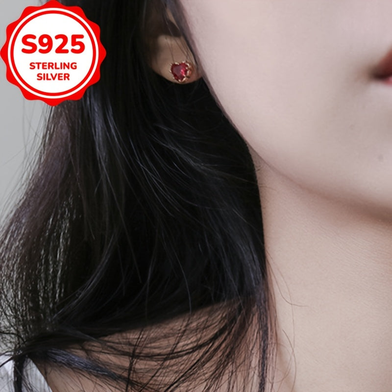 Zarif 1.9g ijodiy 925 sterling kumush klassik moda shaftoli yurak sevgi allergiyaga qarshi quloq teshiklari ayollar uchun.