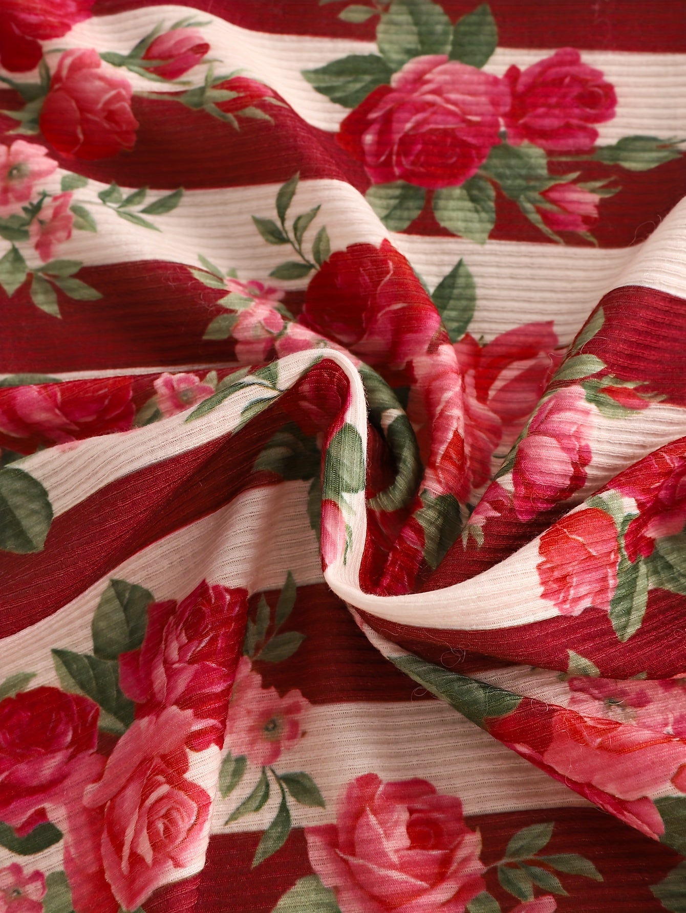 Girls Summer Outfit with Red Rose Print Halter Neck Stripe Top and Belt Shorts