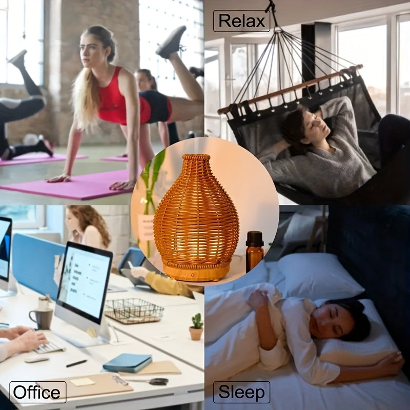 Rattan Aromatherapy Humidifier Wooden Grain Diffuser USB Powered for Home