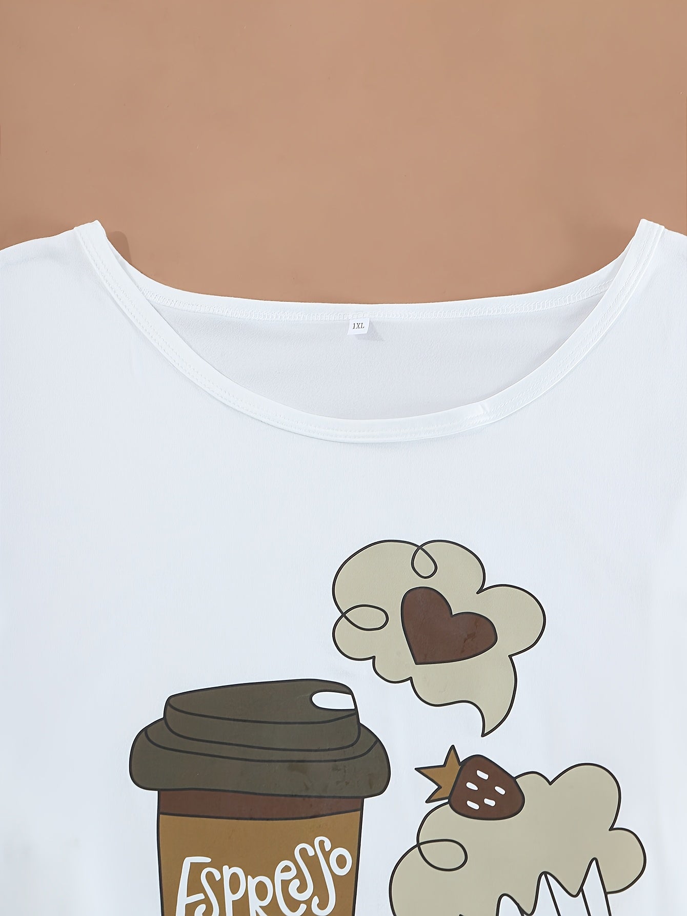 Plus Size Women’s Coffee Print Pajama Set Knit Polyester Elastane Sleepwear