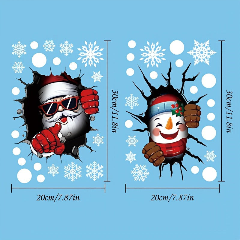 Set of 44 Christmas Window Clings with Santa and Snowman Designs for Glass Decor