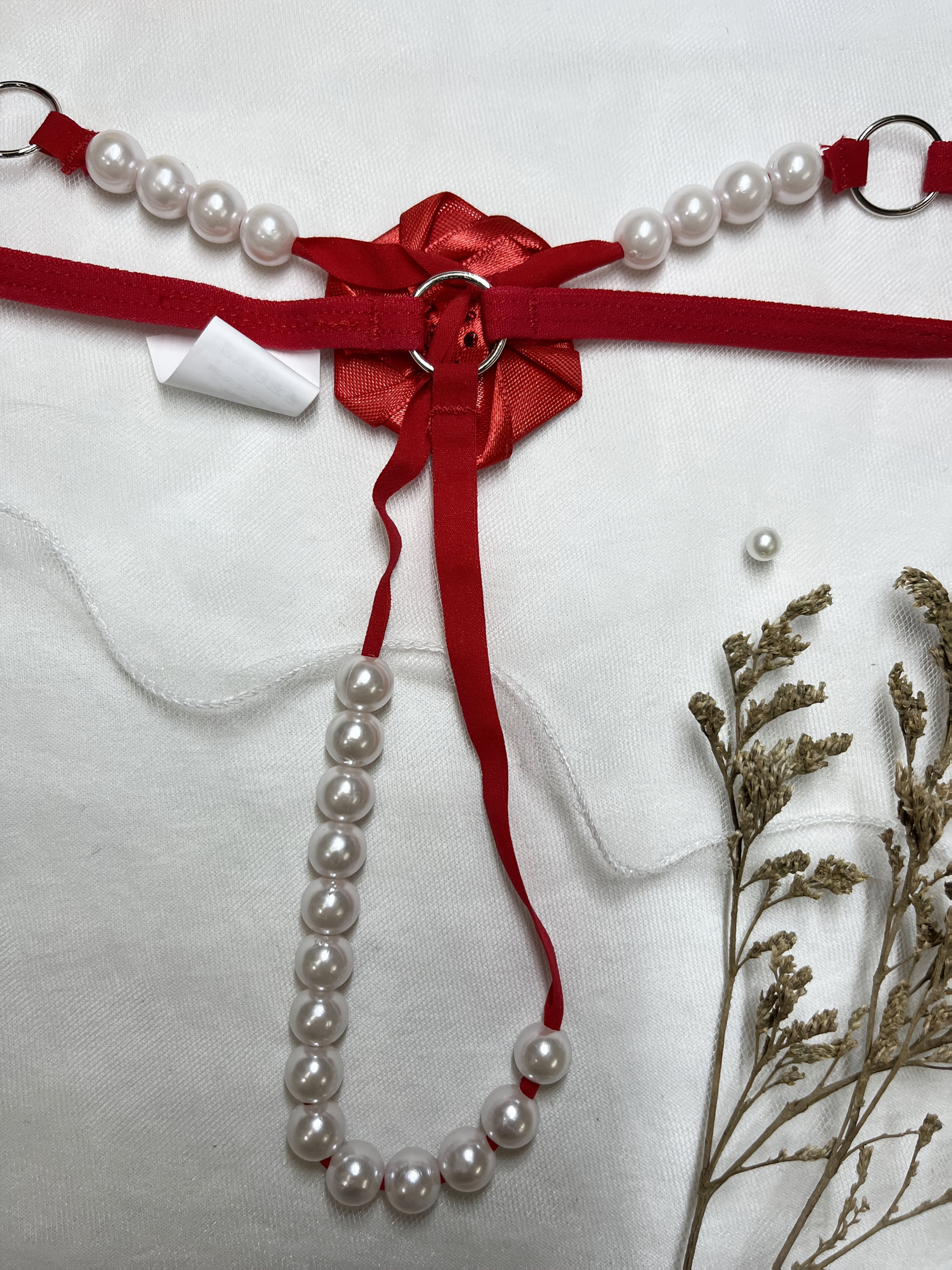 Women's Embroidered Rose G-String Lingerie Beaded Polyester Knit Adult Wear