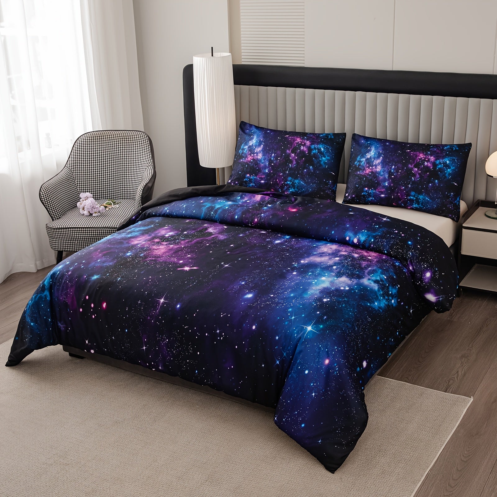 Set of 2 Purple Galaxy Print Duvet Cover Sets Microfiber Bedding for Bedroom