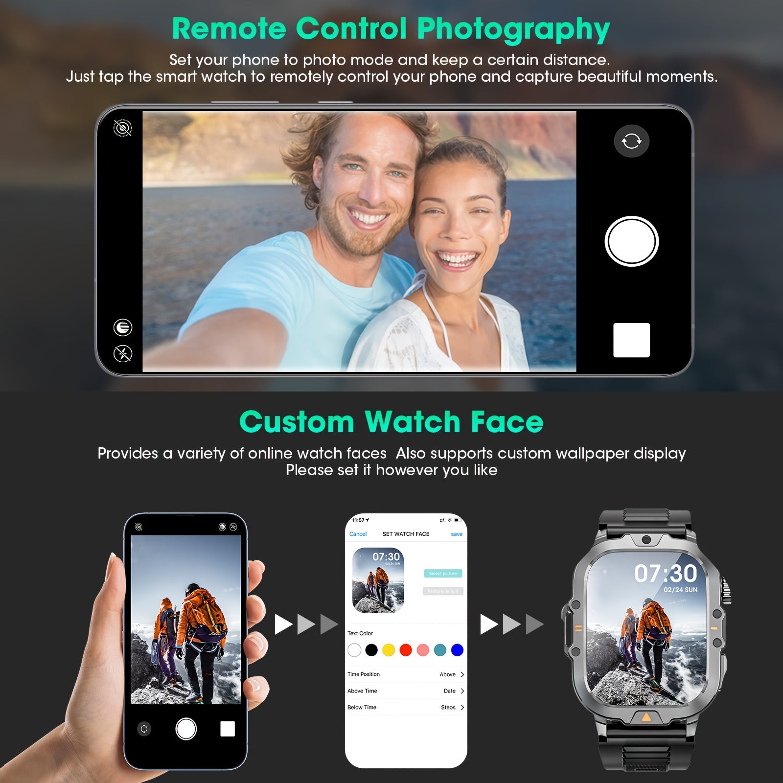 LZUEFK Smartwatch erkaklar va ayollar uchun, 5.11 sm HD ekran, simsiz qo'ng'iroq, fitnes kuzatuvchi, kaloriya va pedometr, mustahkam silikon tasma bilan.