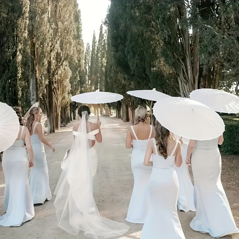 White Oil Paper Umbrella for Weddings and Photos Sun-Blocking Round Modern Style