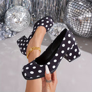 Women High Heel Polka Dot Pumps Square Toe Block Heel All-Season Comfort