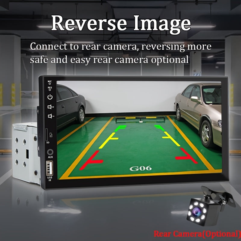 HIPPCRON Yagona DIN Avtomobil MP5 Multimedia O'yinchisi 17.78 sm HD sensorli ekran, simli CarPlay va AndroidAuto qo'llab-quvvatlash, pastki qismida Radio Box, MirrorLink va navigatsiya uchun simsiz ulanish bilan.